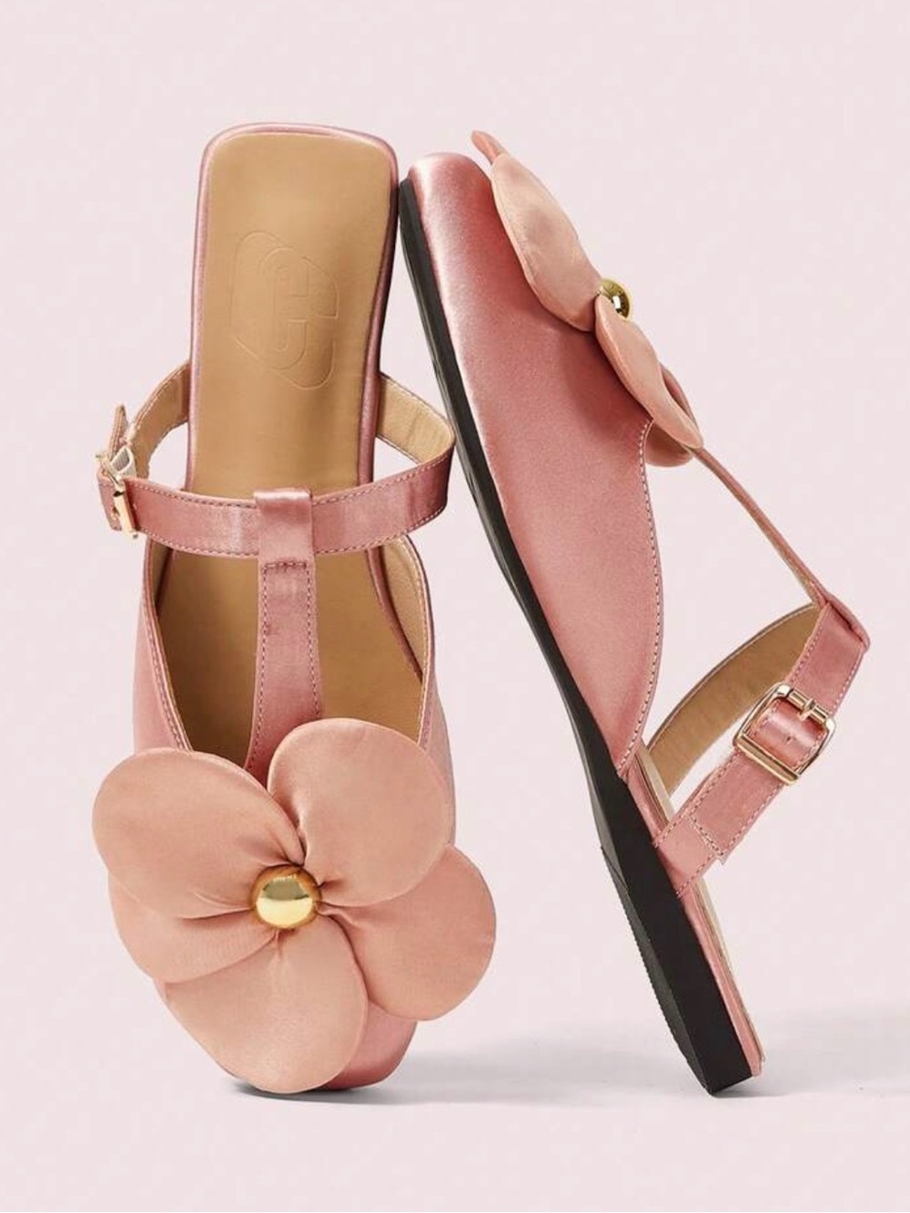 Women’s Pink Floral Satin Slingback Sandals
